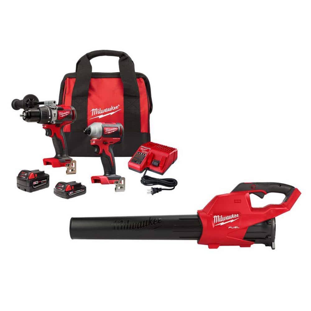 e9409a6c6b22df3bedc5cce0241e5c7100c4b37dcbcd65467a3207f64aaec29f.jpg Milwaukee M18 Fuel 120 MPH 450 CFM 18V Lithium-Ion Brushless Cordless Handheld Blower w/M18 Brushless Hammer Drill/Impact Combo - Image 1