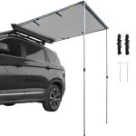 VEVOR Car Side Awning, 4.6'x6.6', Pull-Out Retractable Vehicle Awning Waterproof Uv50+, Telescoping Poles Trailer Sunshade Rooftop Tent w/ Carry Bag