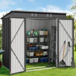Aiho 6' x 4' Metal Outdoor Storage Shed with Double Lockable Doors for Backyard Patio Lawn - Gray