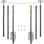 VEVOR String Light Poles 2 Pack 9.7 ft Outdoor Powder Coated Stainless Steel Lamp Post with Hooks to Hang Lantern and Flags Decorate Garden Backyard
