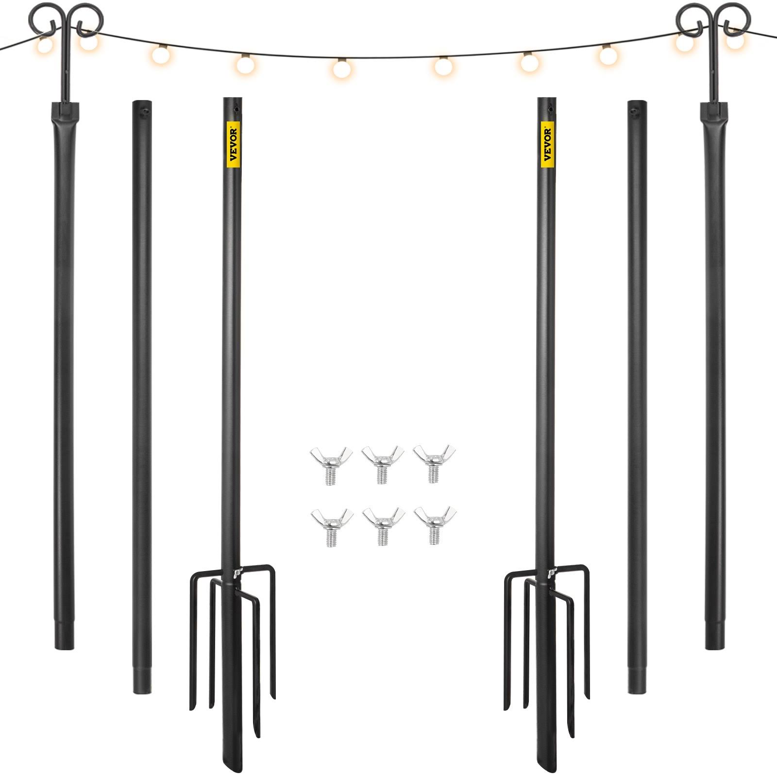 e9d0bbc0e5bd0ac3640367b8e4073f069a501247881511a91671973aaae92db1.jpg VEVOR String Light Poles 2 Pack 9.7 ft Outdoor Powder Coated Stainless Steel Lamp Post with Hooks to Hang Lantern and Flags Decorate Garden Backyard - Image 1