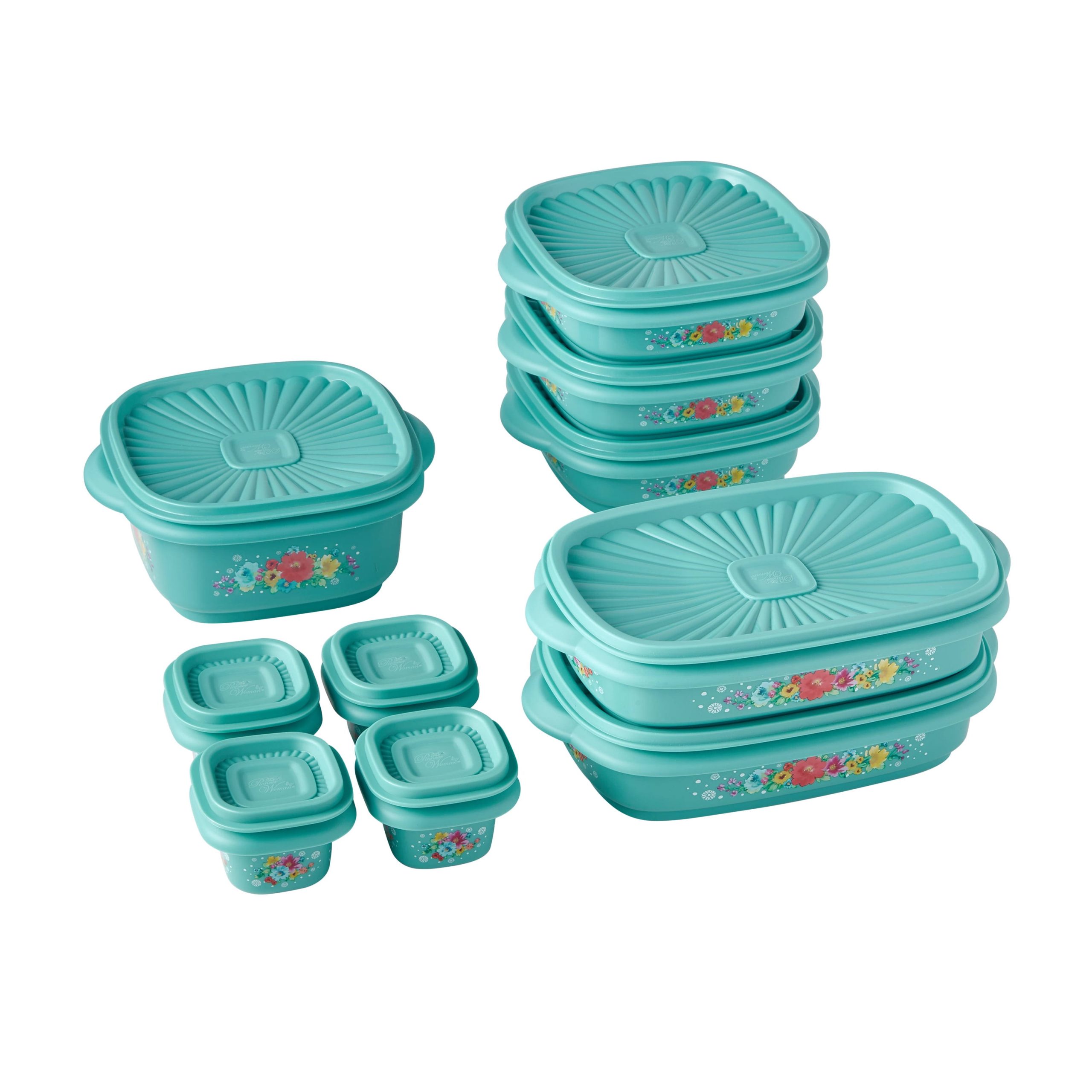 e9f0cf5163603ce55d0caf86a7b52e44537ca1d5ab3253b94134623a1d96da24.jpg The Pioneer Woman 20 Piece Plastic Food Storage Container Variety Set, Breezy Blossom - Image 1