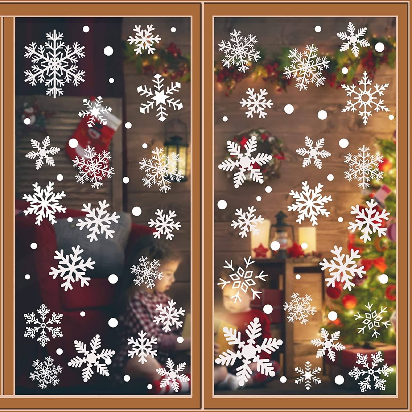 e9f44cd7f0d27fb166faa803be0f501420b7653fd815558df9632e5b20ceb56b.jpg 329PCS+ Christmas White Snowflakes Window Clings Decal Stickers Ornaments for Winter Frozen New Year Party Supplies Wonderland Decorations (10 Sheets) - Image 1