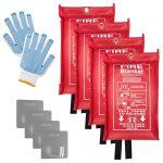 Emergency Fire Blanket (4 Pack, 40 in x 40 in) + 4 Hooks & 1 Gloves, Fiberglass Fireproof Fire Blanket for Home and Kitchen, Camping, Grill, Car,