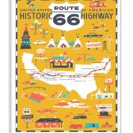 The Stupell Home Decor Collection US Route 66 Historic Highway Mustard Yellow Illustrated scenic Map Poster Wall Plaque Art