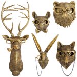 GUASDIE Animal Heads Wall Decor, Faux Deer Head Mount, Animal Sculptures Wall Decor, Resin Animal Head Wall Hanging Decoration for Living Room