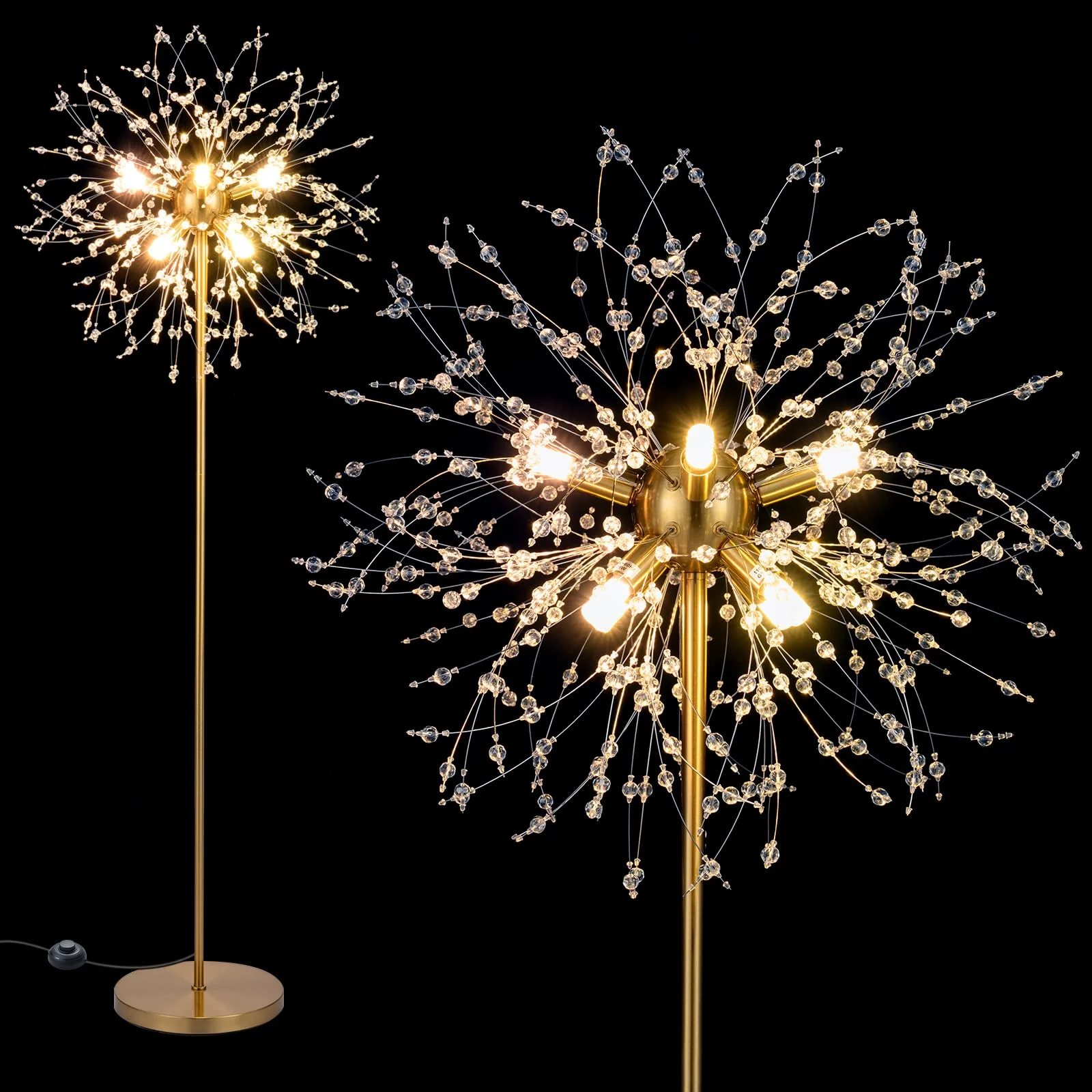 ea489647d2bd54b00ca9a7543f153f5421d160a4d2422fc8cad745949813c843.webp Tangkula 63-Inch Crystal Floor Lamp Modern Freestanding Dandelion Light - Image 1