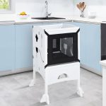 Kids I'm A Big Helper, Kitchen Step Stool for Kids, Children with Safety Rail, Standing Tower for Learning Little Helper, Solid Wooden Foldable