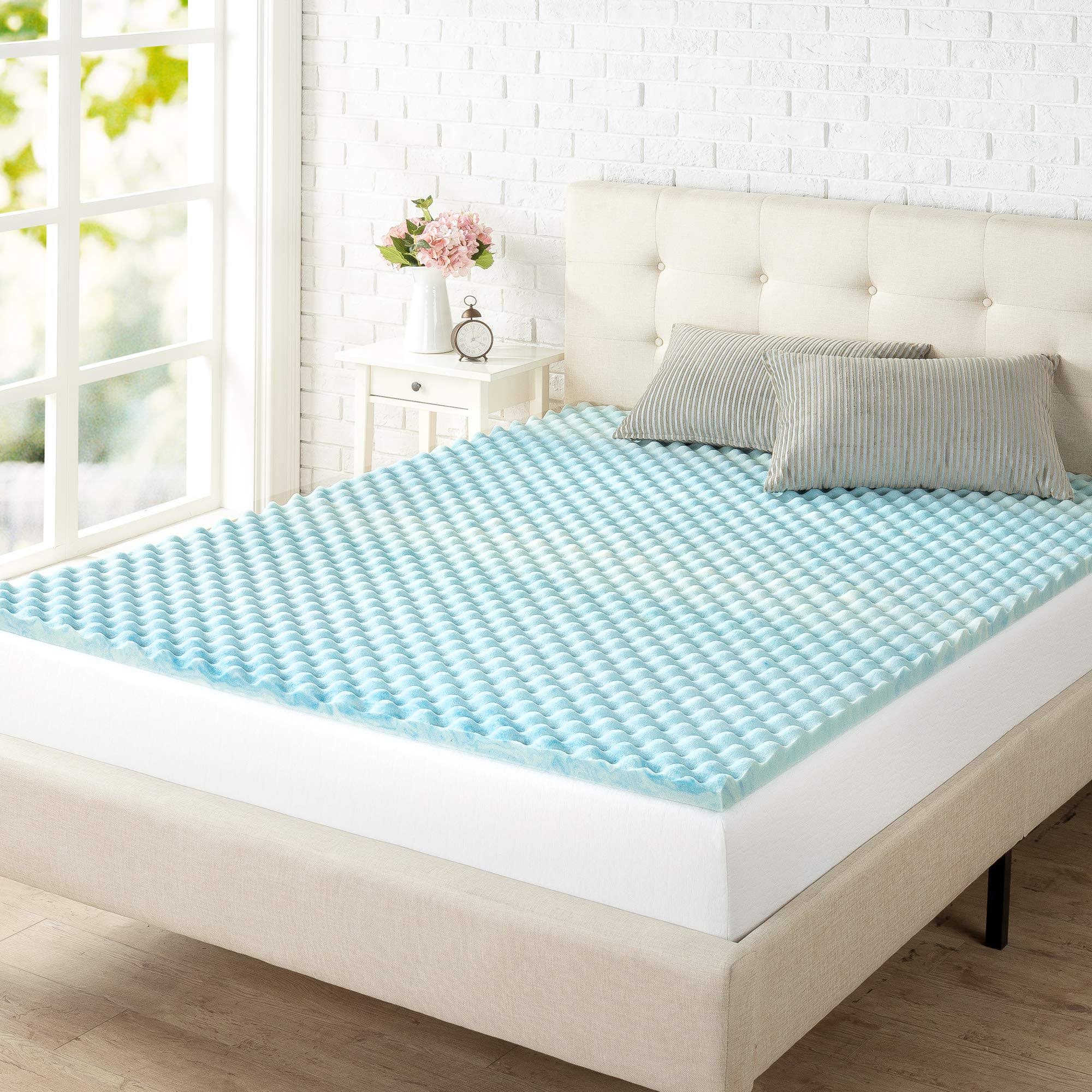 ea7c08426896b7be761c05fef98ae58fa41bddf02e097c1a2786c12ab8282bd0.jpg Zinus 1.5 inch Swirl Gel Cooling Memory Foam Mattress Topper, Full, Blue - Image 1