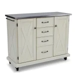 Homestyles Seaside Lodge Off - White Kitchen Cart with Stainless Steel Top - 45' x 16' x 36'