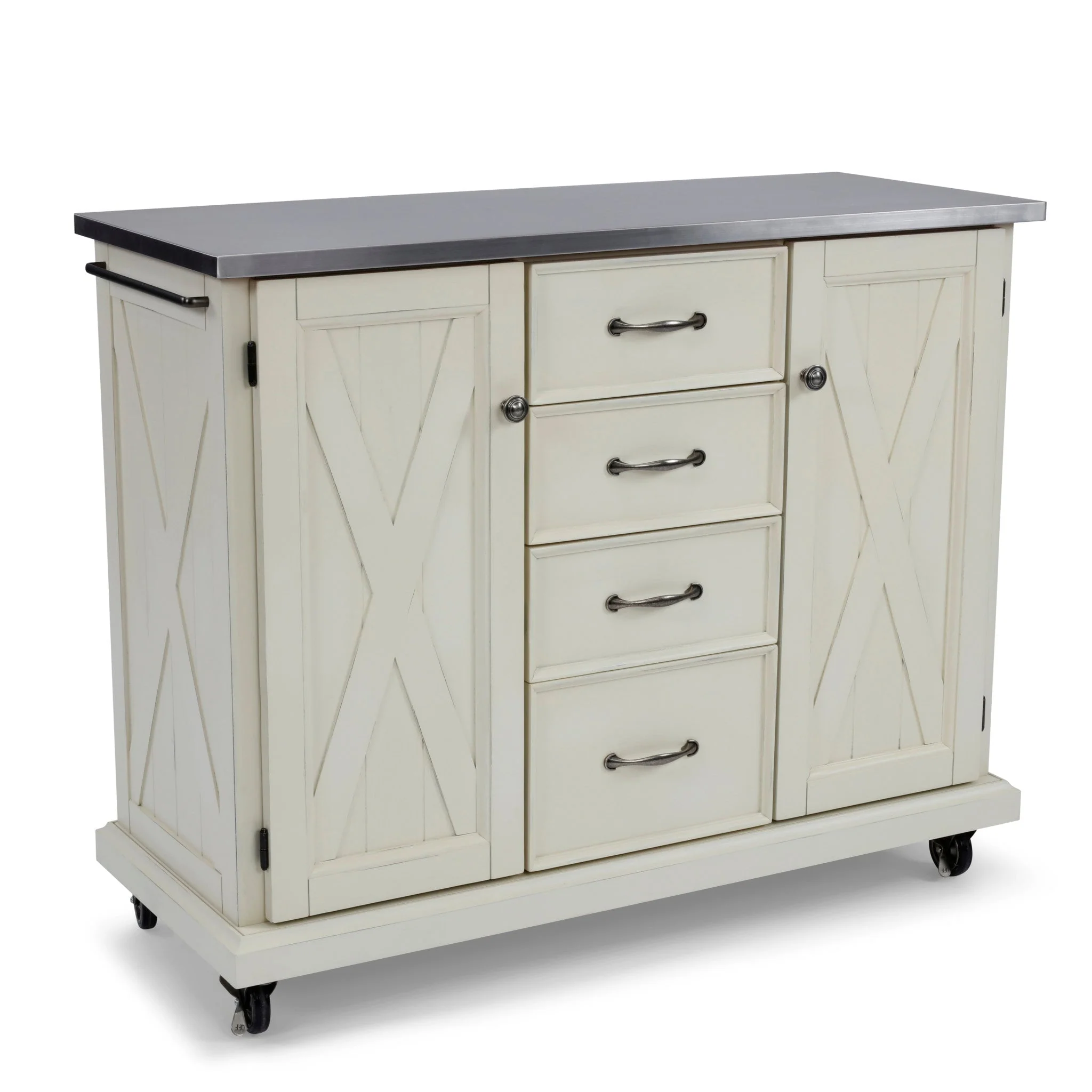 eaafe913ac631dd6d78edea25b218d2db15266f0cfdffc3637cfbaf2a231cb4e.webp Homestyles Seaside Lodge Off - White Kitchen Cart with Stainless Steel Top - 45' x 16' x 36' - Image 1