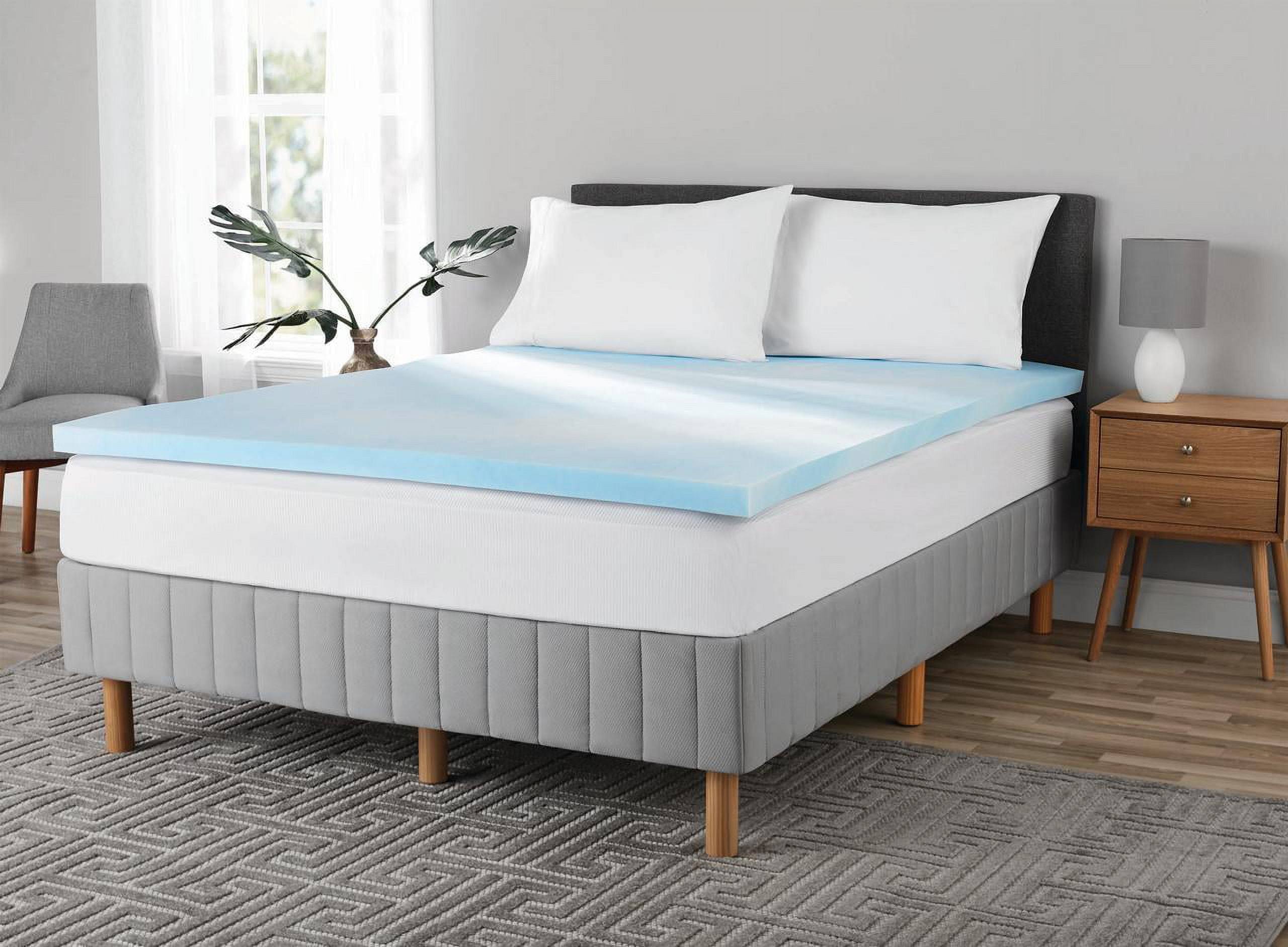 eb00da8a59c1236cdcbd8fd3bd6f8dd9cdcb72bec042edc77e5ec644915821b0.jpg Mainstays 2" Blue Swirl Memory Foam Mattress Topper, Twin - Image 1