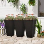 Outsunny 28" Tall Plastic Flower Pot, Set of 3, Large Outdoor & Indoor Plastic Garden Planters, for Entryway, Patio, Yard - Black