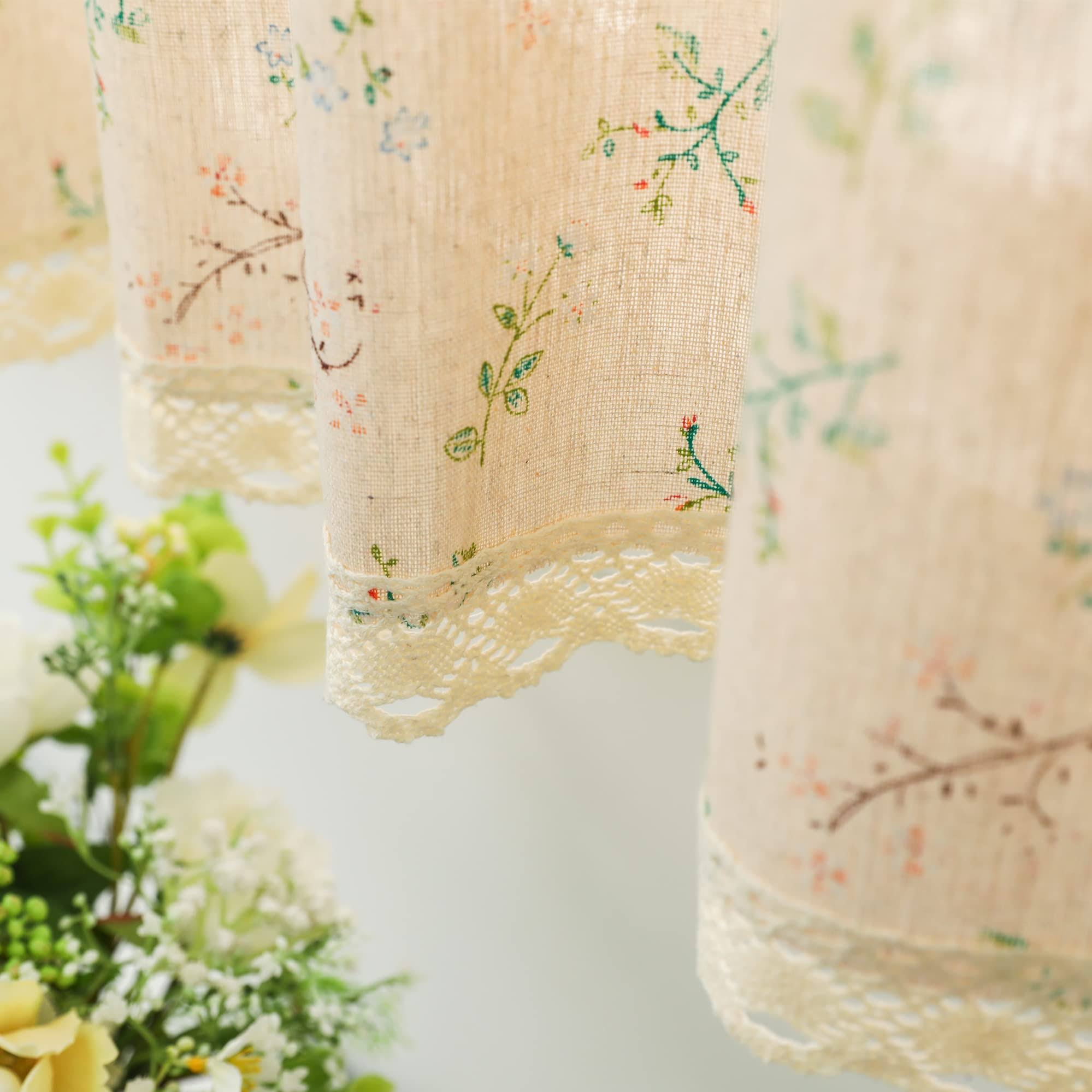 eb1277e291c92bbc3a8feb5f98085d44e039078e0754bf500abeecd85614bb09.jpg Moslovstar Farmhouse Cotton Linen Tier Curtain 36 inch Long Elegant Floral Lace Window Treatment Kitchen Bathroom Short Curtain, 1 Panel, Little - Image 1
