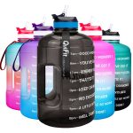 QuiFit Motivational Gallon Water Bottle - with Straw & Time Marker BPA Free Large Reusable Sport Water Jug with Handle for Fitness Outdoor