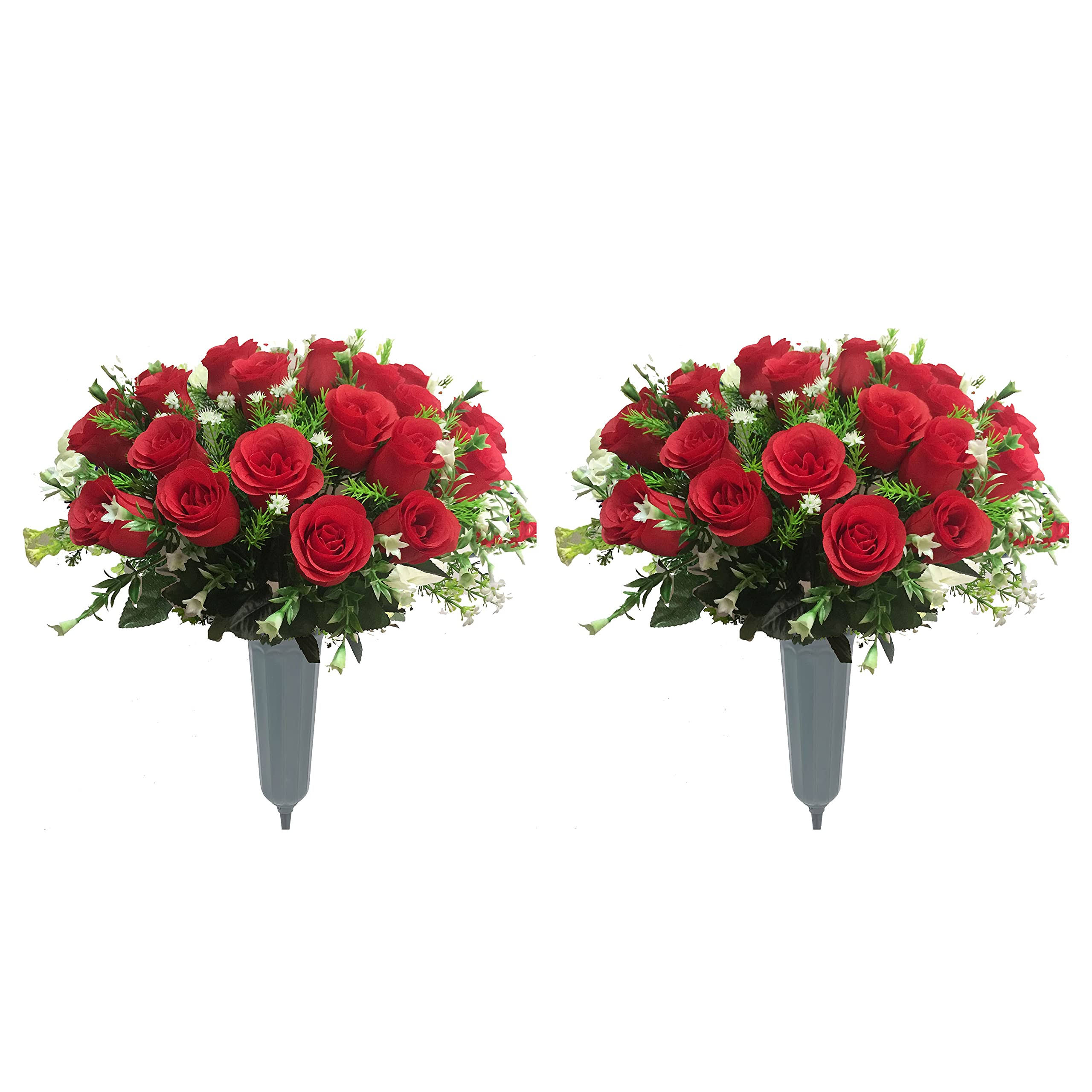 eb2c71f9cc872cbdbd2ef14d5f1d483ceca95d0d34444cba628f9d76c86fa721.jpg Gritech Silk Flowers Cemetery Flowers Roses Artificial Flowers for Graves and Memorials Arrangements for Headstones Lifelike, FloristArranged - Image 1
