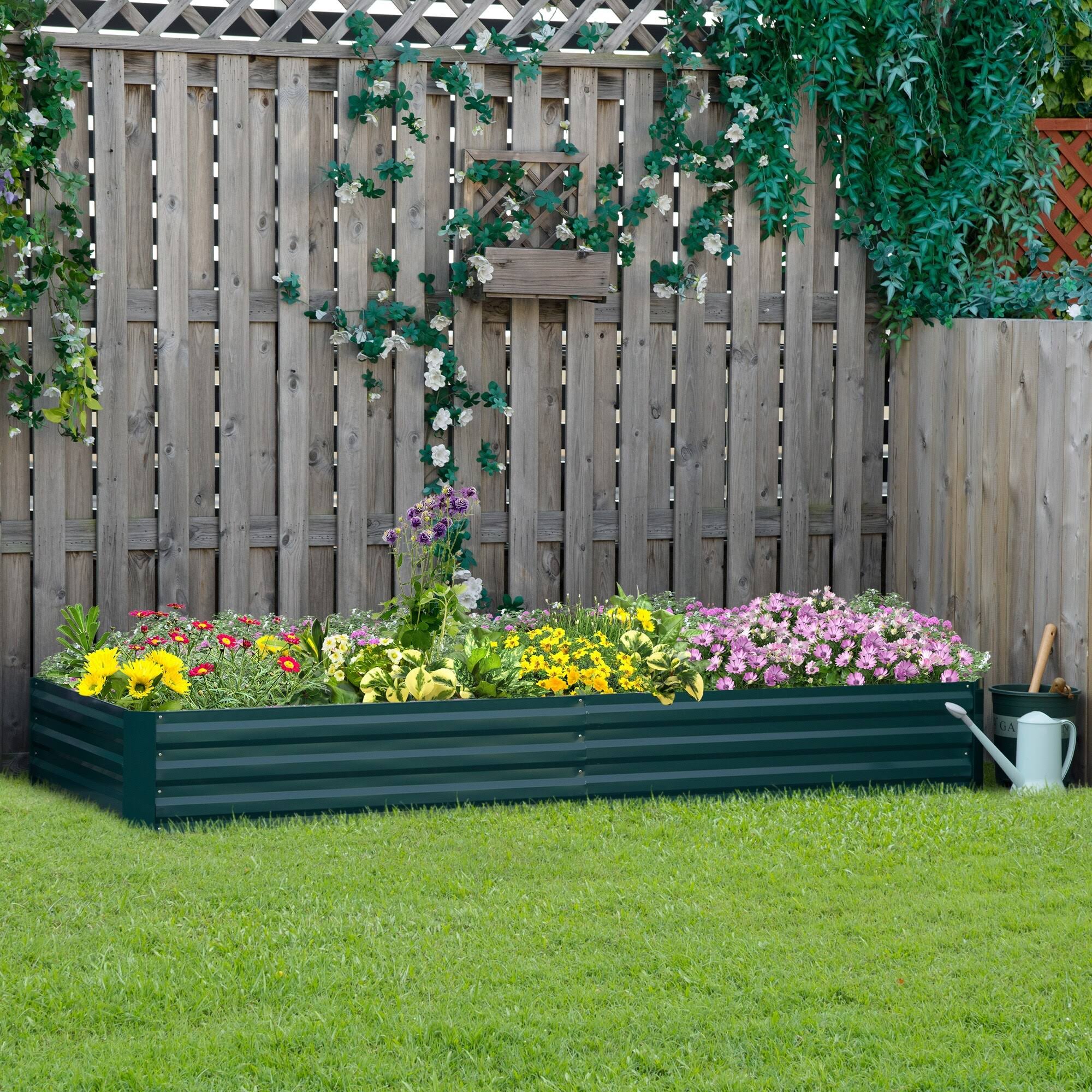 eb5208a8b842c5852051c3428d6ad08e08fc4957f1d69e8c06f593056a453c5a.jpg Outsunny 95" x 36" x 12" Galvanized Raised Garden Bed, Metal Elevated Planter Box, Easy DIY and Cleaning for Growing Flowers - Green - Image 1