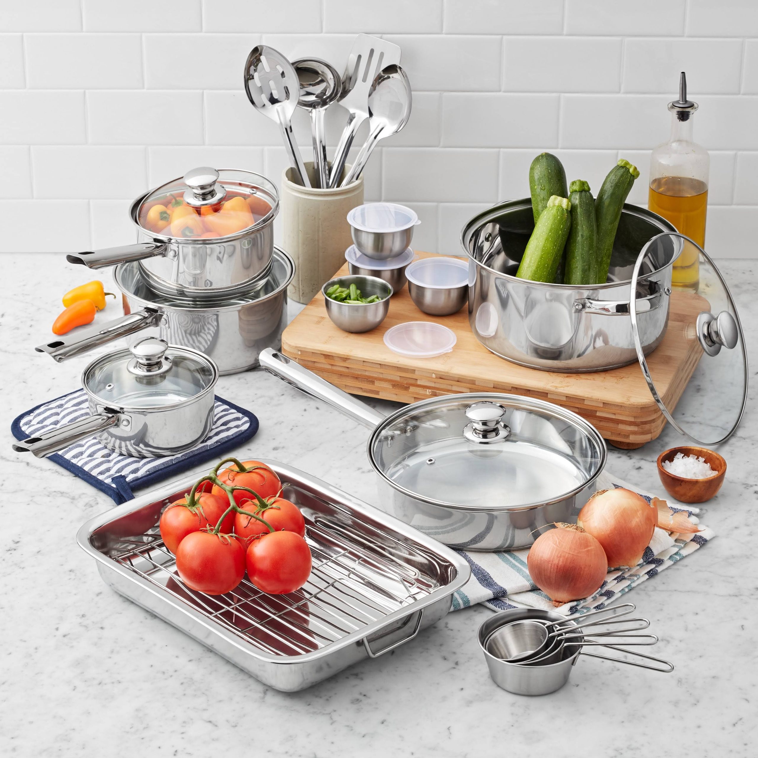 eb523230623b6e70818a2c5c5eb9382ce4c28bb78c6746a1487e5a220bb67c89.jpg Mainstays Stainless Steel 24-Piece Kitchen Set - Image 1