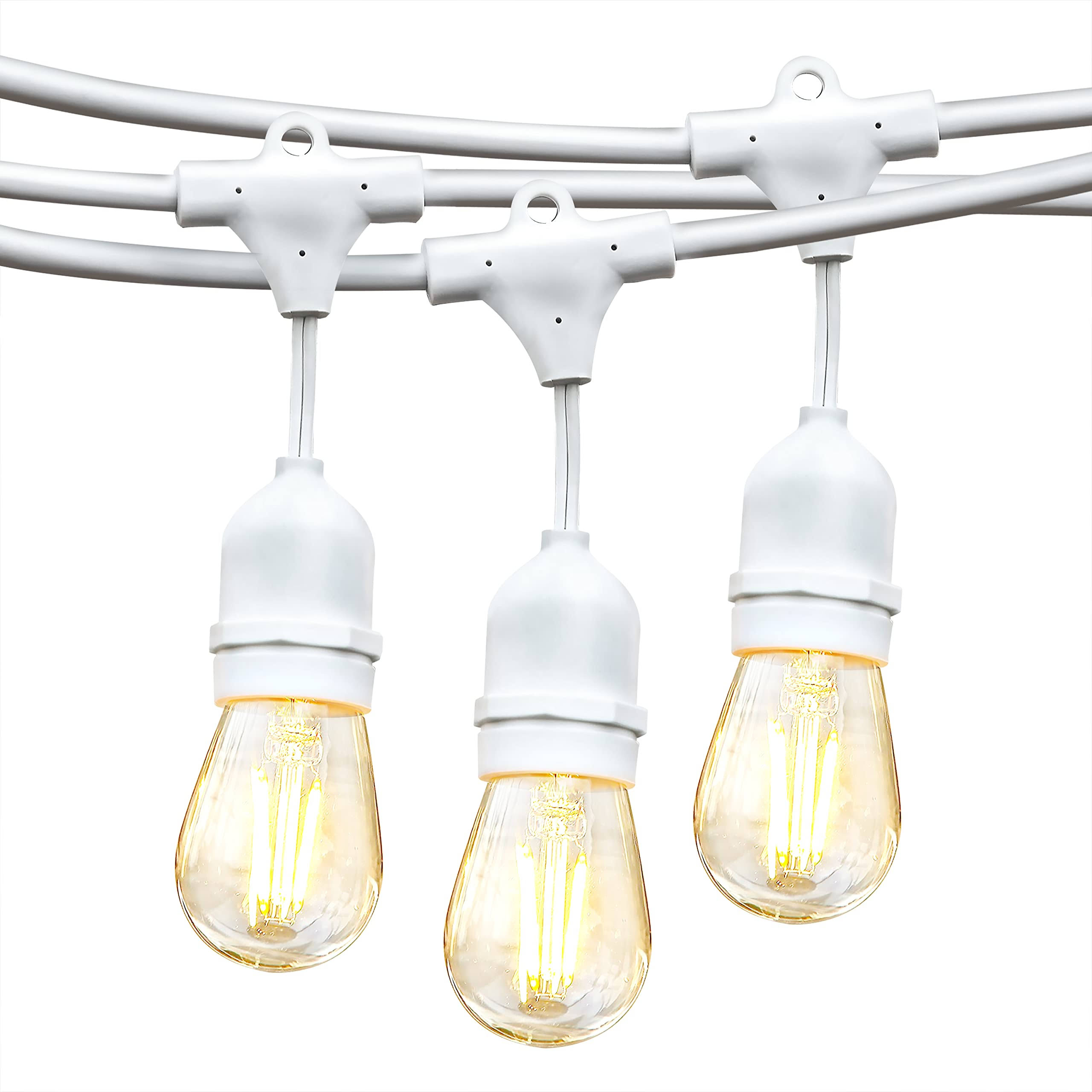 eb952e63a8a43f1d04845d0dfaf094f4a0c405acb1112b642e35fce1d3ef2ff7.jpg Brightech Ambience Pro - Waterproof LED Outdoor String Lights - Hanging, Dimmable 2W Vintage Edison Bulbs - 48 ft - White - Image 1