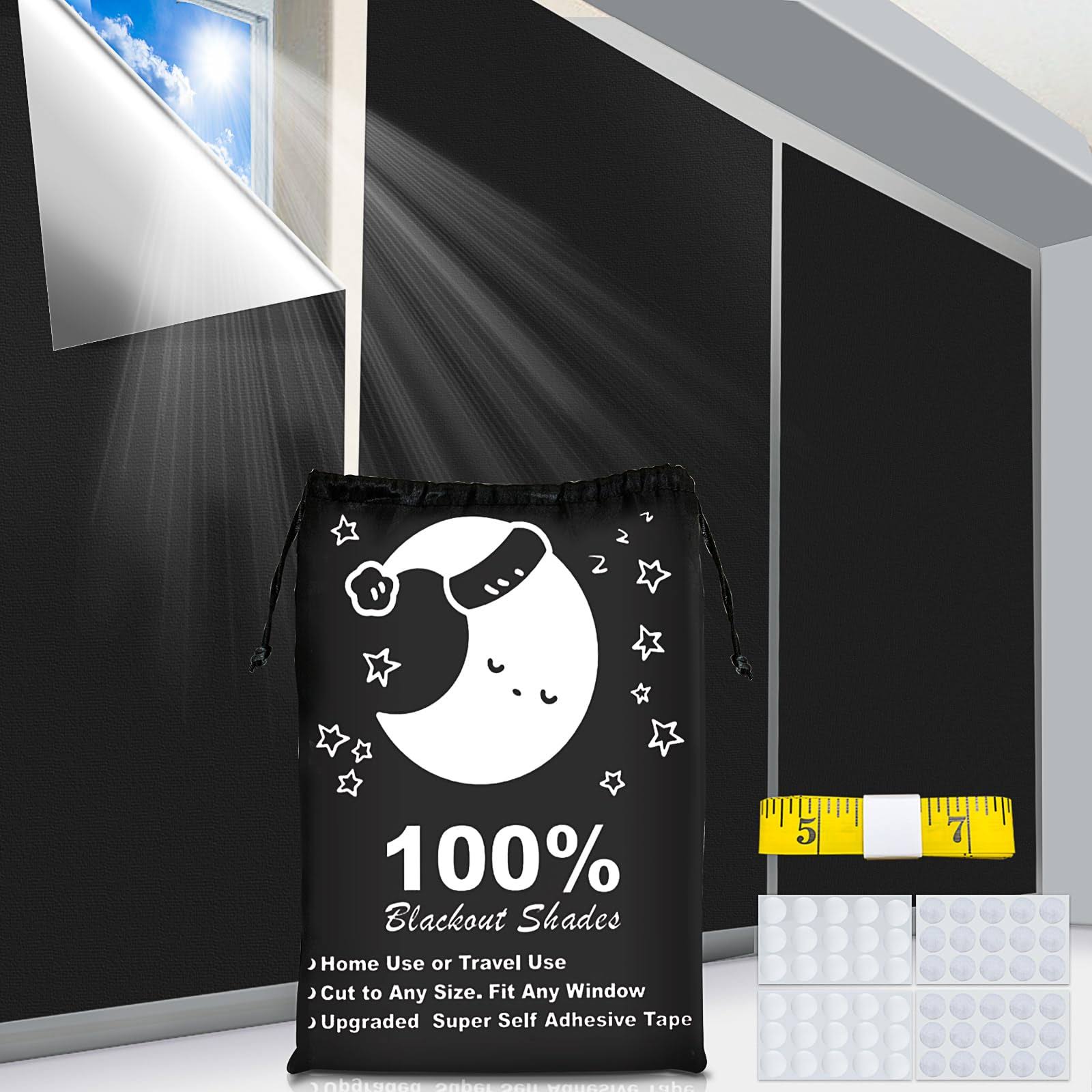 ebb5c290073724d8ad95b23e144662e1267d77f2599a629ccc2506e4aca0873f.jpg Portable Blackout Curtains, (79" x 57") Blackout Shades, 100% Portable Blackout Blinds for Any Window with 30 Pair Hook & Loop Tabs Stick-On, - Image 1