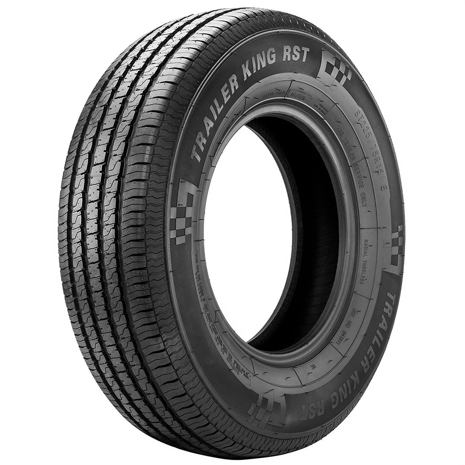 ebba43cf3a3eb9de51ec2e4fe83ac9e48200001b77fc7f6a74eb0c71565c0d64.webp Trailer King RST ST225/75R15 117/112M E Trailer Tire - Image 1
