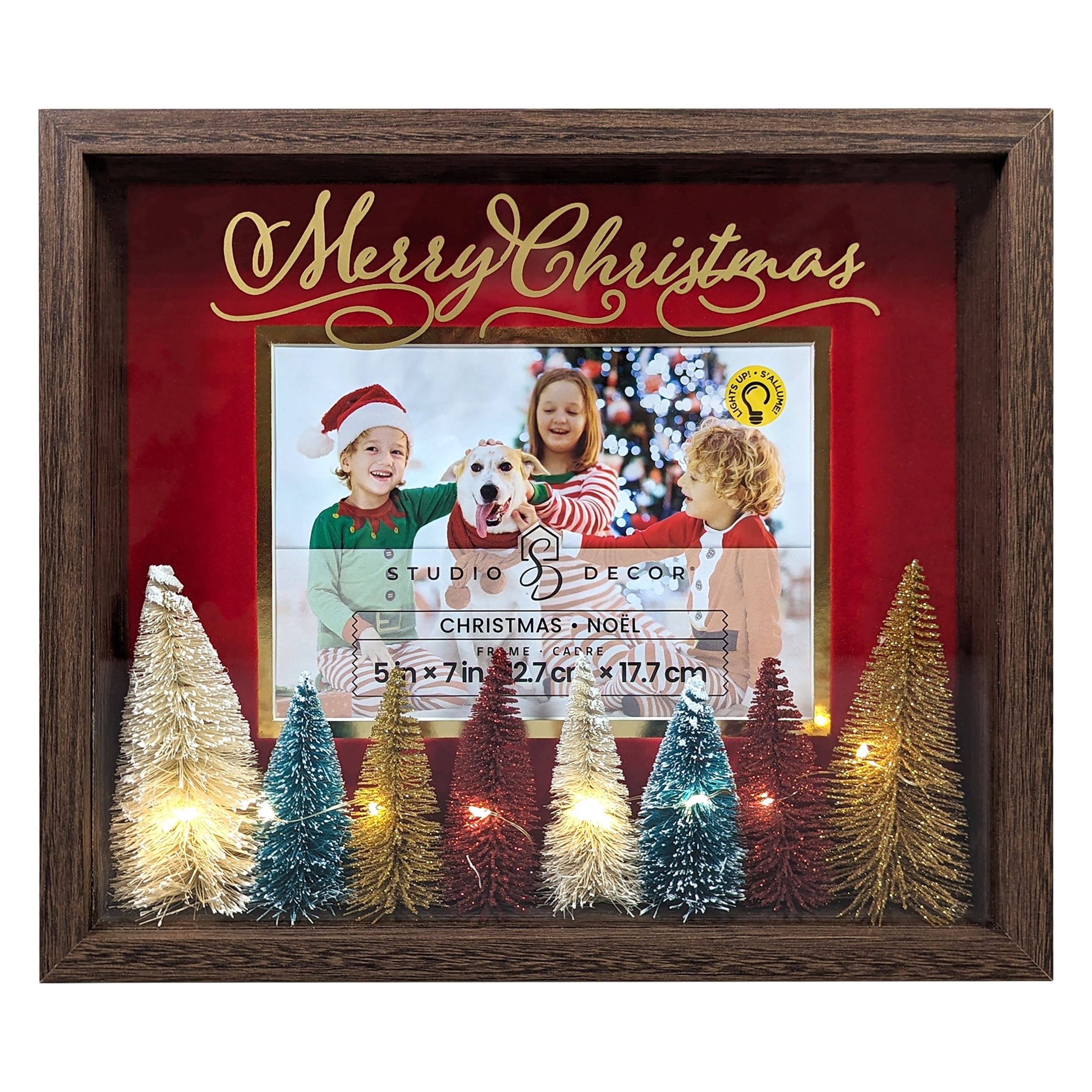 ebd71f27aa3414e16dfd7e7001f41ff136b995adaddf932fe85f9692ae34b95f.jpg Merry Christmas 5" x 7" LED Tabletop Shadow Box Frame by Studio Decor | Michaels - Image 1