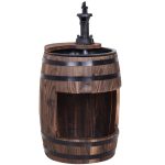 Outsunny 2-Tier Wooden Water Pump Fountain for Fun Garden Decor with Planting Flower Box Base & A Durable Sturdy Design, Black