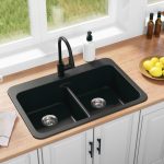 Allen + Roth Kenji Dual-Mount 33-in x 22-in Nero Granite Double Equal Bowl 3-Hole Kitchen Sink in Black | CLTN200DM13