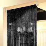 Topixdeals Rare Flat Silver Ribbon Door String Curtain Thread Fringe Window Panel Room Divider Cute Strip Tassel Party Events (1 Pack Black)
