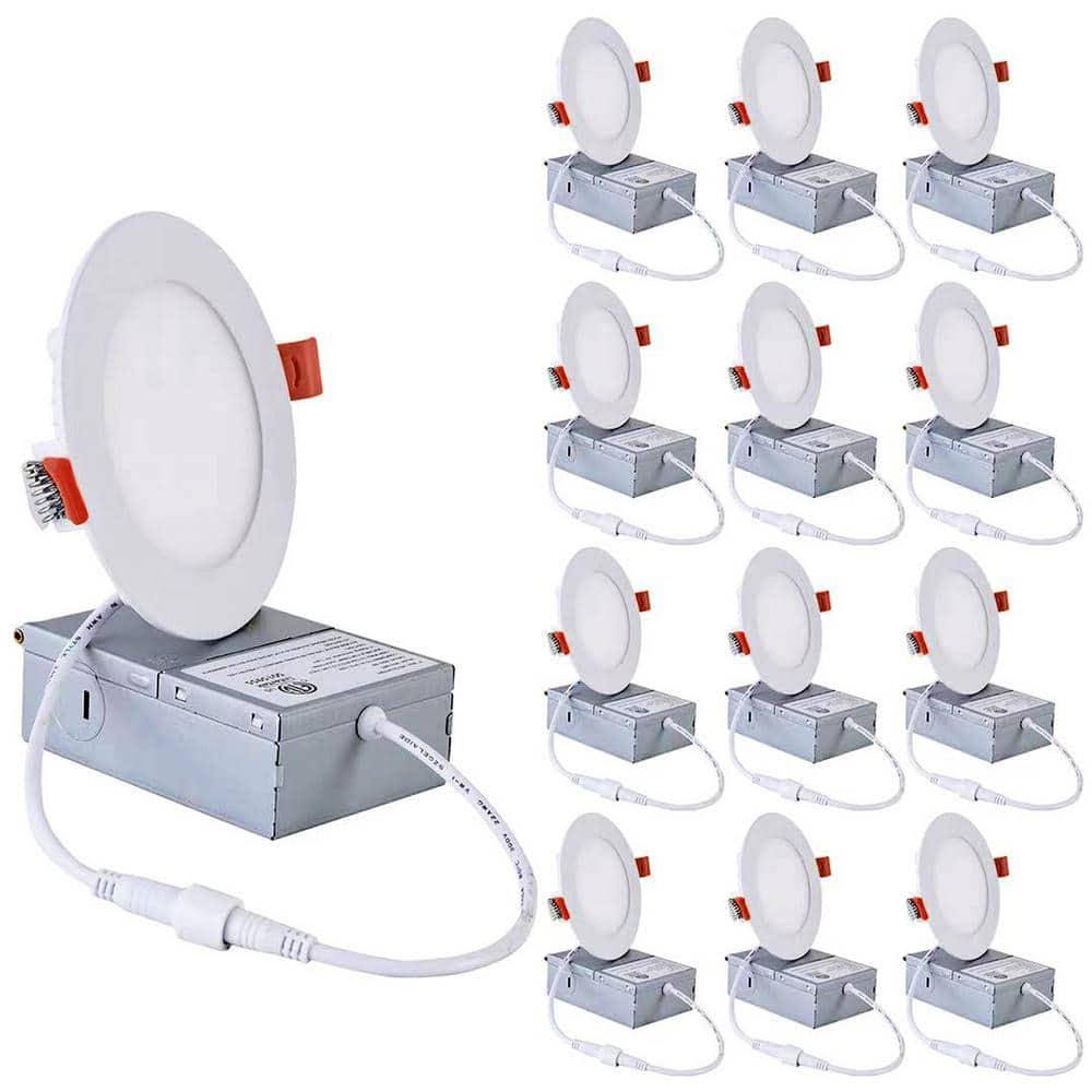 4 in. Canless Ultra-Thin 9-Watt CCT 5000K Remodel Integrated LED Recessed Light Kit (12-Pack)