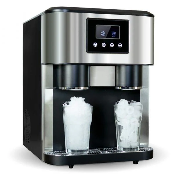 ec0fbb48af726379e1b43d6bb01da7ed839335ebe7cecc2cdc8559e043fb6d3f.webp crushed ice and ice cube maker with ice water function countertop stainless steel ice cube machine adjustable ice size including scoop and water supply kit - Image 1