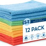 S&T Inc. 12 Pack Microfiber Cleaning Cloth, Bulk Microfiber Towel for Home, Reusable and Lint Free Cloth Towels for Car, Assorted Colors, 12 inch x
