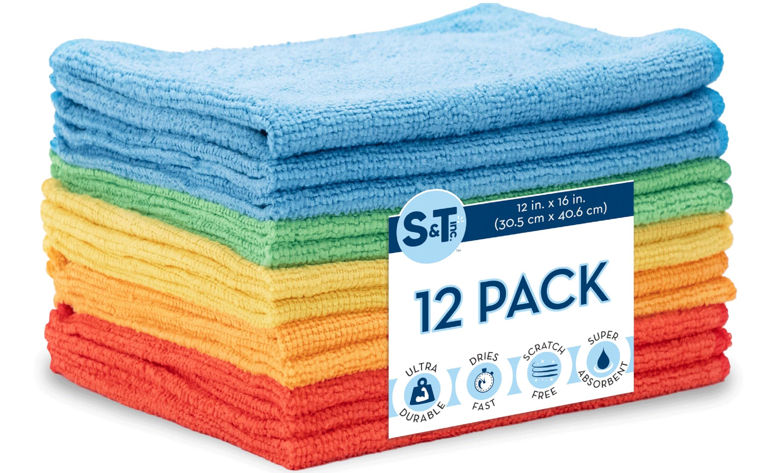 ec1ef0e76bd922f8b40ffbfb64e3781219a97196e32ecccda91d765a3bf4dabd.jpg S&T Inc. 12 Pack Microfiber Cleaning Cloth, Bulk Microfiber Towel for Home, Reusable and Lint Free Cloth Towels for Car, Assorted Colors, 12 inch x - Image 1