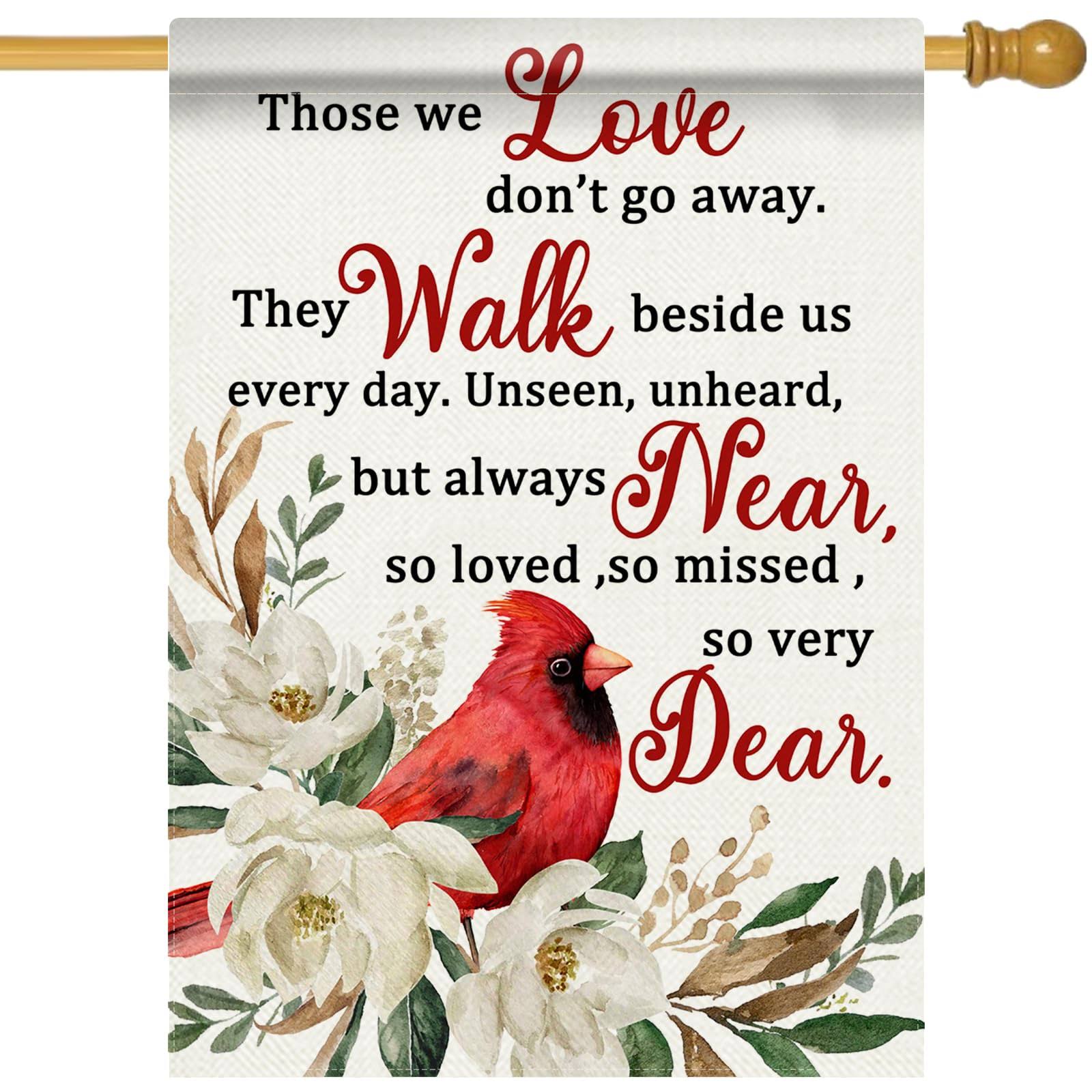 ec3572a902e7ea277b9e8979fed2fbb0bec2344fc1fbf69287c26e1977e35a44.jpg Furiaz Those We Love Don't Go Away Cardinal Memorial Large Decorative Inspirational House Flag, Memory Red Bird Yard Gardenia ou - Image 1