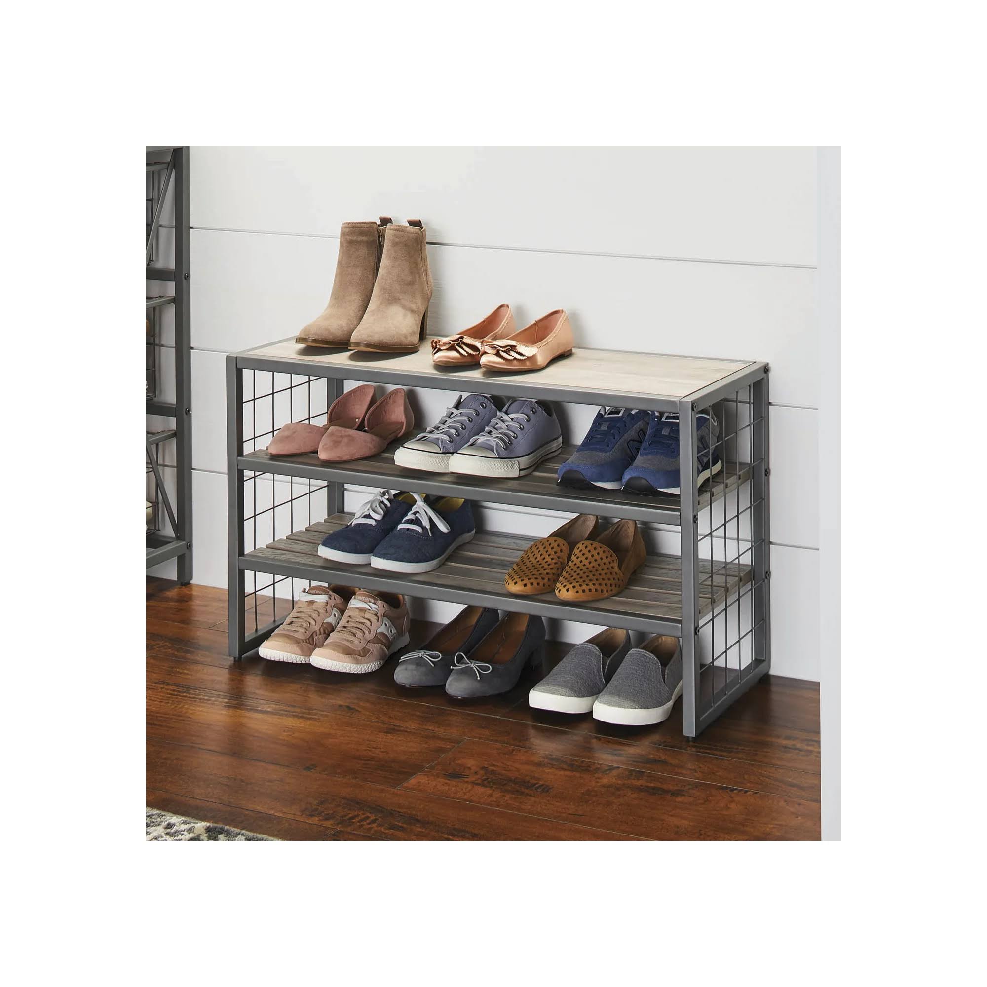 ec46797521018dad8f1d31d201ddf0e7804b44435fa0eb3515adf9b88224fe8c.jpg Better Homes & Gardens Decorative Gunmetal Grey Wood and Metal Shoe Rack, Gray - Image 1