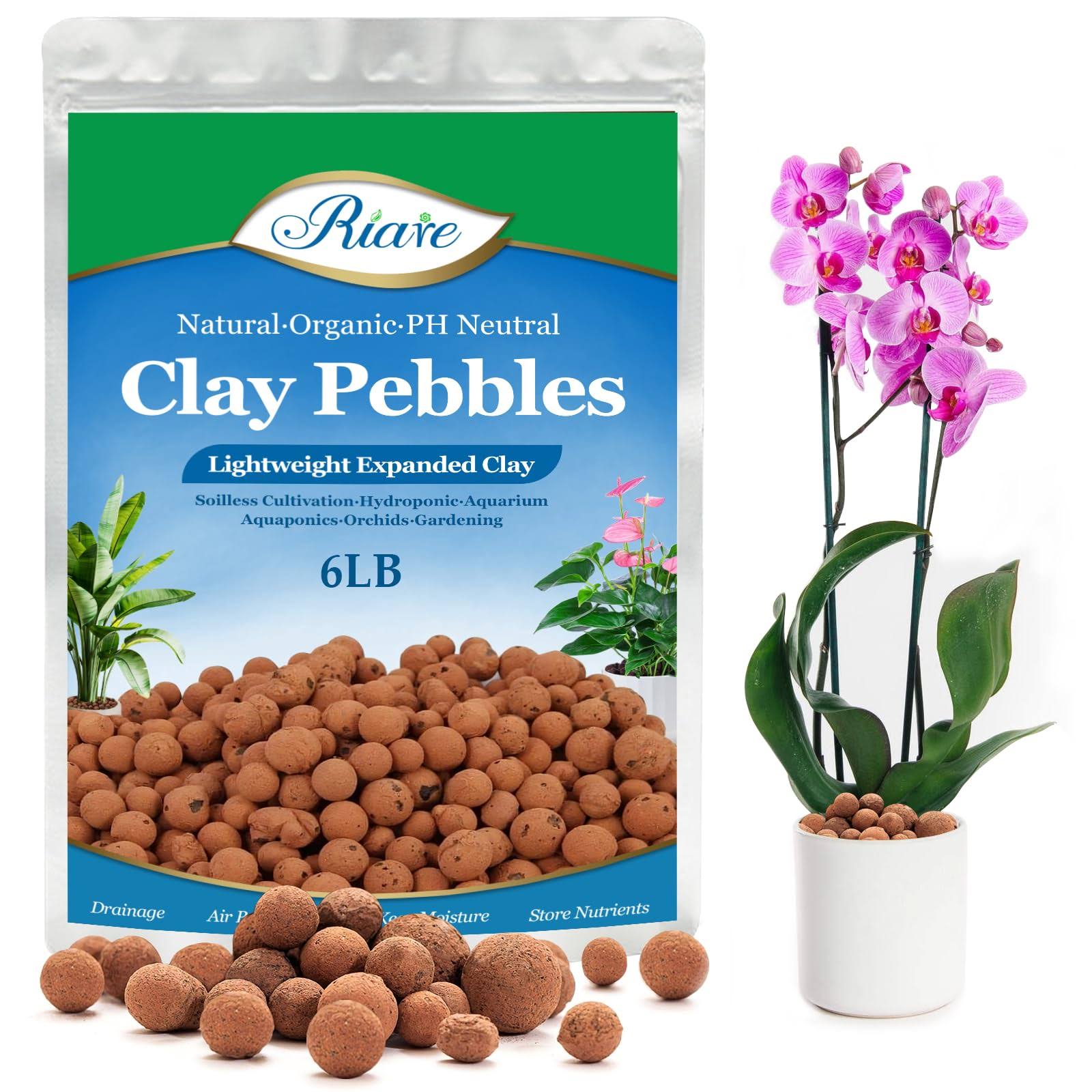 ec5b27eabedb2ef99c1b55c547806f527a01a89fe98490d8b98e76ec03c8c763.jpg Riare 6 lbs Organic Expanded Clay Pebbles for Plants- 4mm-16mm Natural Leca Balls Lightweight Hydroponic Clay Pebbles aggregate for Indoor Plants, - Image 1
