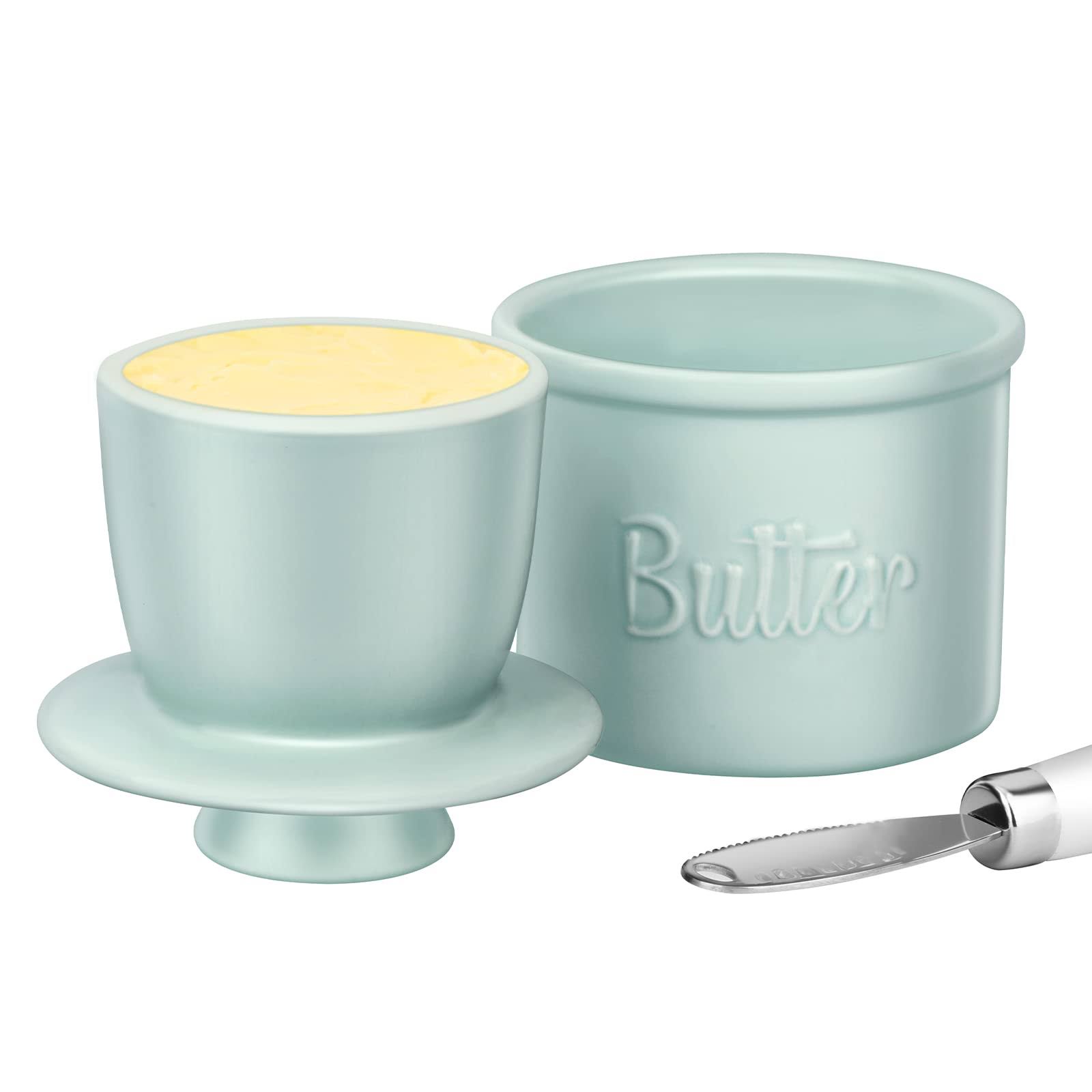 ec7982523804442c68b3fed03566b9990c721979b907c8019b19f0839bc6ddbd.jpg Butter Crock, French Butter Keeper with Water Line for Counter, The Original Porcelain Butter Dish with Knife. Gift for Thanksgiving, Christmas and - Image 1