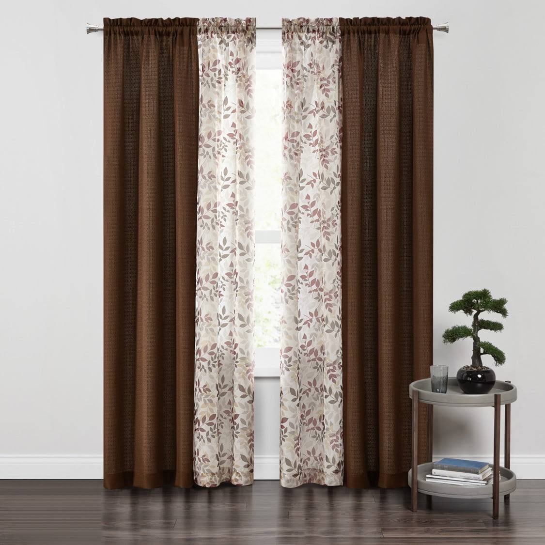 ec93e681f1a1a29e3af06dc09c73bc1f3e8ac1a98a91739d0a48e8371345d646.jpg Mainstays Luna Curtain Panel, 4 Piece Set, Size: 28 x 84, Brown - Image 1
