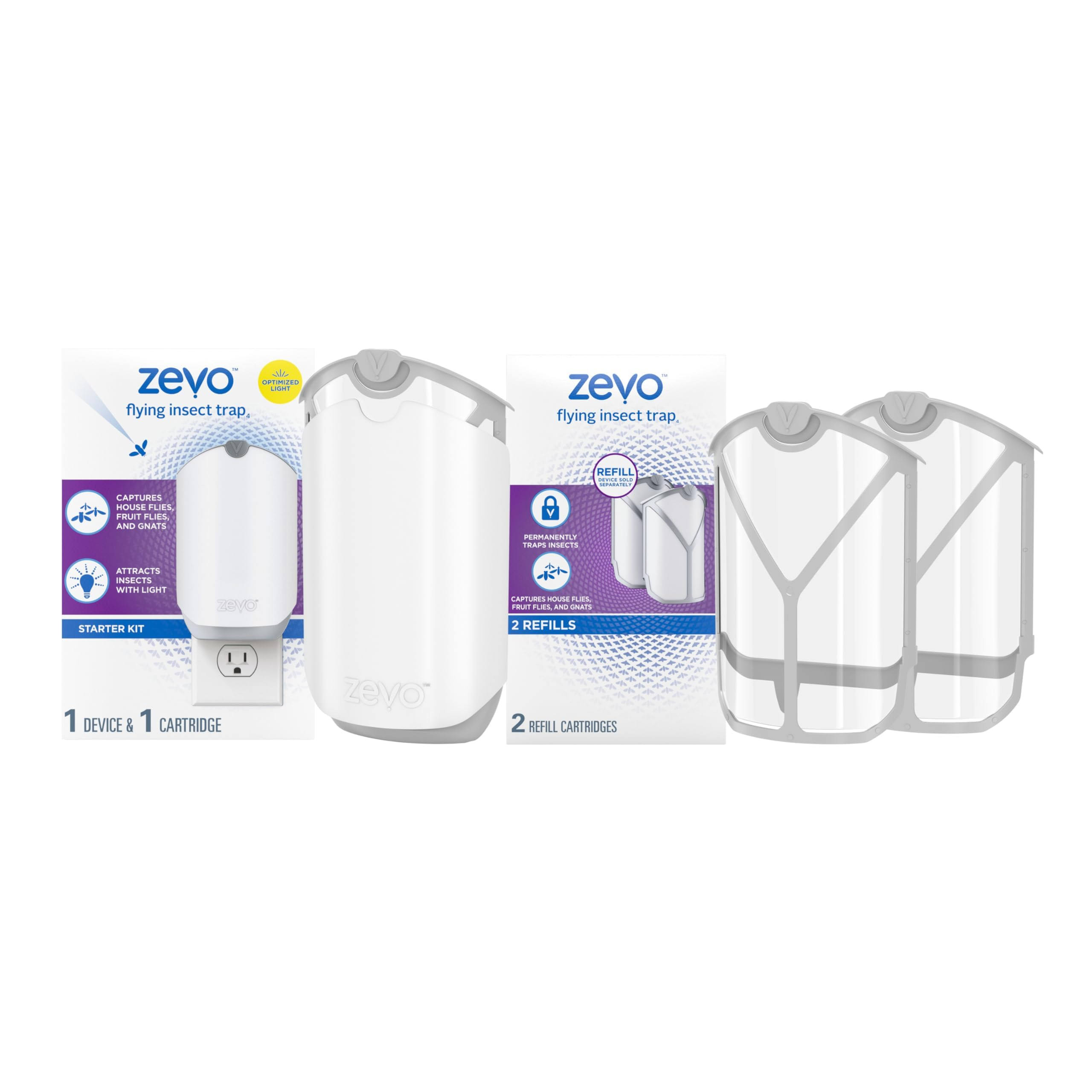 eca63c0066b0b15fb9906706645376b67f234a8fe26e4baee08572afcab9a456.jpg ZEVO Indoor Flying Insect Trap for Fruit Flies, Gnats, and House Flies (1 Plug-In Base + 3 Refill Cartridge) - Image 1