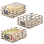 mDesign Water Hyacinth Open Weave Pantry Basket Bin - 3 Pack - Gray