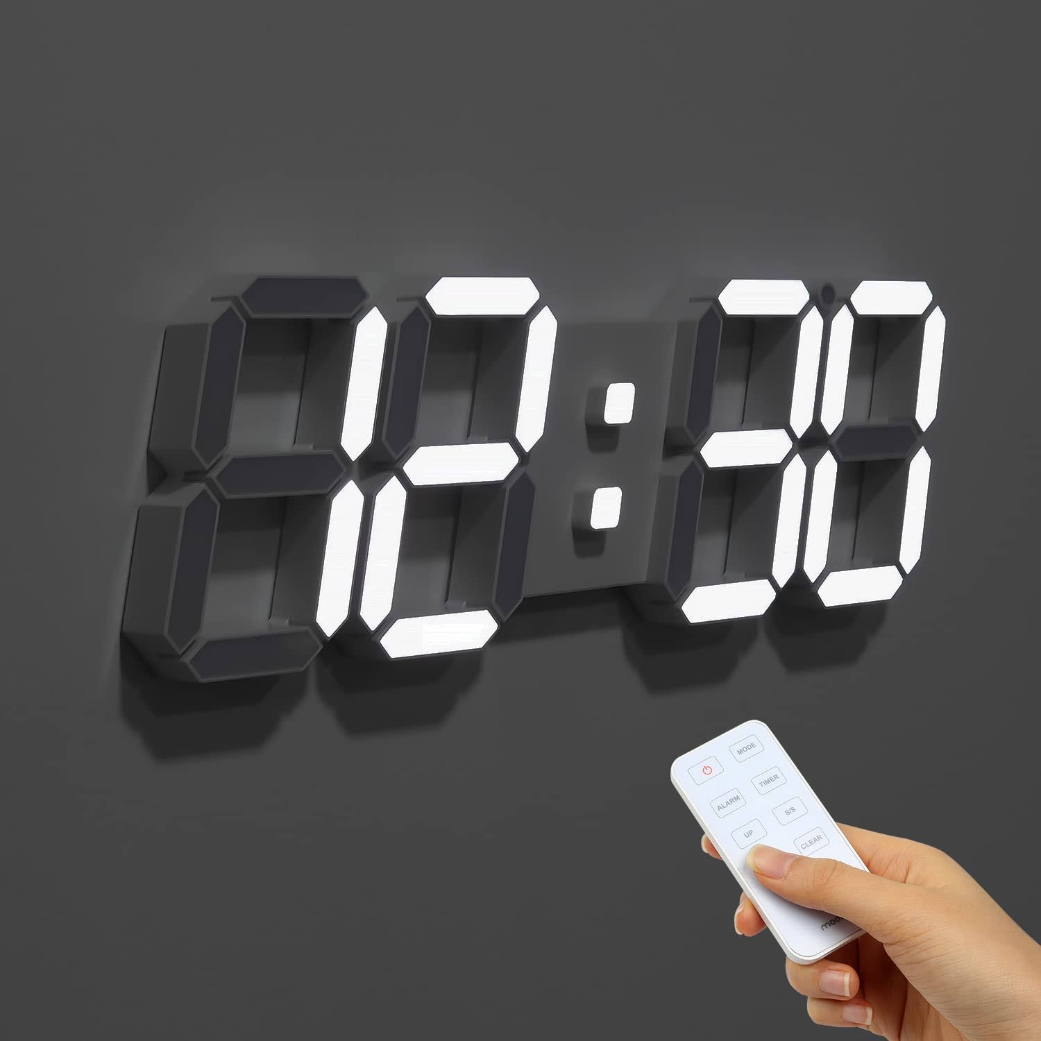 ecd7ea4a4907f5c5121fb2eb77f5d382356f35366d443b2736376cd07078e6ad.jpg Mooas 3D LED Wall Clock Big Plus White, Wall Clock, LED Clock, Remote Control Alarm Clock - Image 1