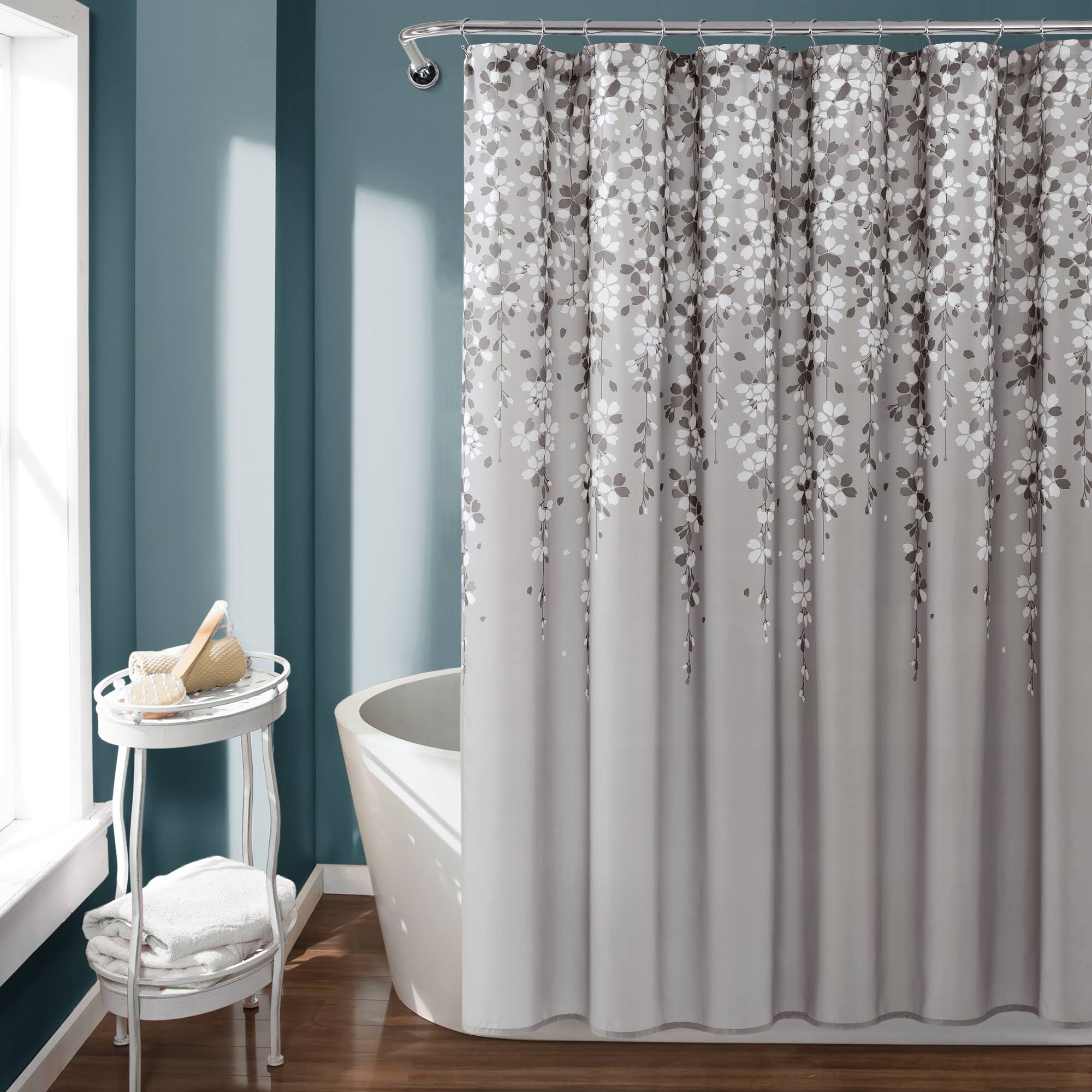 ecf2df06cd1e48e5d5b4caa5659ed30cbc2cf4ce52013fbe3122d9fad310cdef.jpg Lush Decor Weeping Flower Shower Curtain - Gray - Image 1