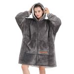 Slepzon Blanket Hoodie | Oversized Wearable Blanket - Deep Pockets Comfy Sleeves Front Zipper - Deluxe Fleece Sweatshirt Blanket - Grey