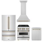ZLINE 30" Autograph Edition Kitchen Package with Stainless Steel Dual Fuel Range, Range Hood, Dishwasher and Refrigeration with Champagne Bronze