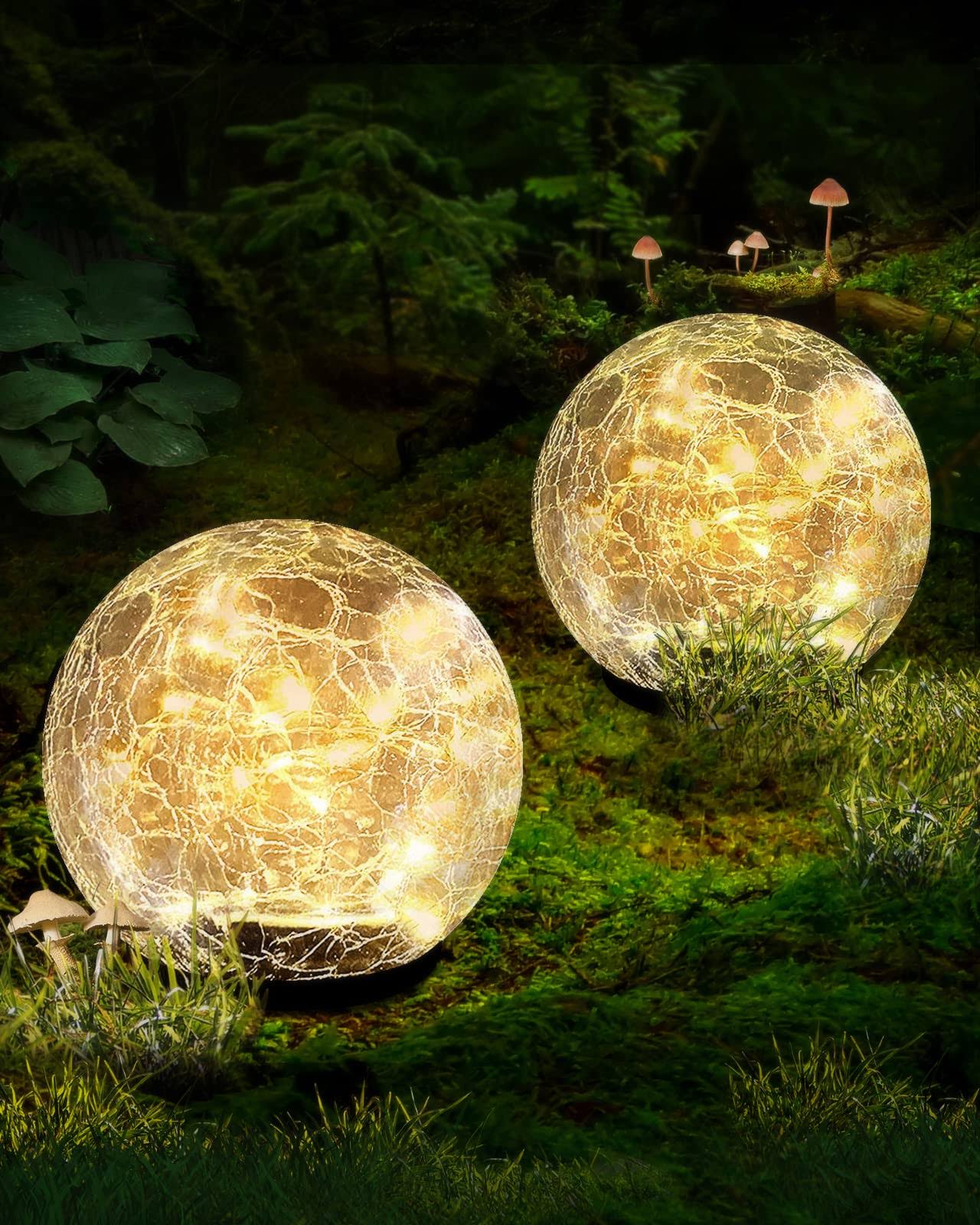 ed473b1e395d76dde1c8c758a32c28a7309a8fc4b25f57d9ad417b8f551ce907.jpg Coroor Garden Solar Ball Lights Outdoor Waterproof, 60 LED Cracked Glass Globe Solar Power Ground Lights for Path Yard Patio Lawn, Outdoor Decoration - Image 1
