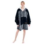 Slepzon Blanket Hoodie | Oversized Wearable Blanket - Deep Pockets, Comfy Sleeves, Front Zipper - Deluxe Fleece Sweatshirt Blanket - Grey & Black