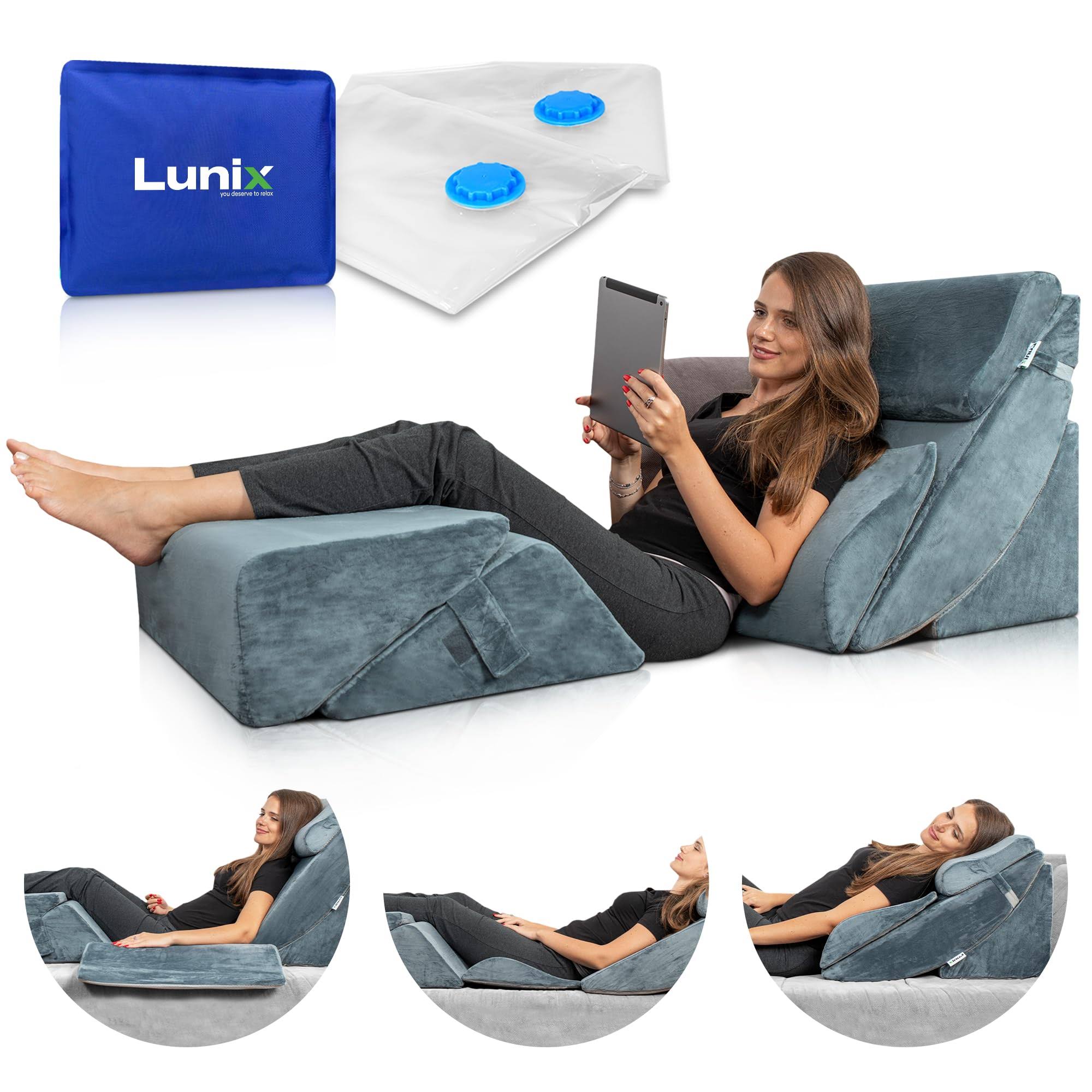 eda235d69b6027d338a5d45fdee12fc9d5265355b89b349a8ae4162b7d024ed9.jpg Lunix Lx13 6pcs Orthopedic Bed Wedge Pillow Set, Post Surgery Memory Foam for Back, Neck and Leg Pain Relief, Sitting Pillow, Adjustable Pillows - Image 1
