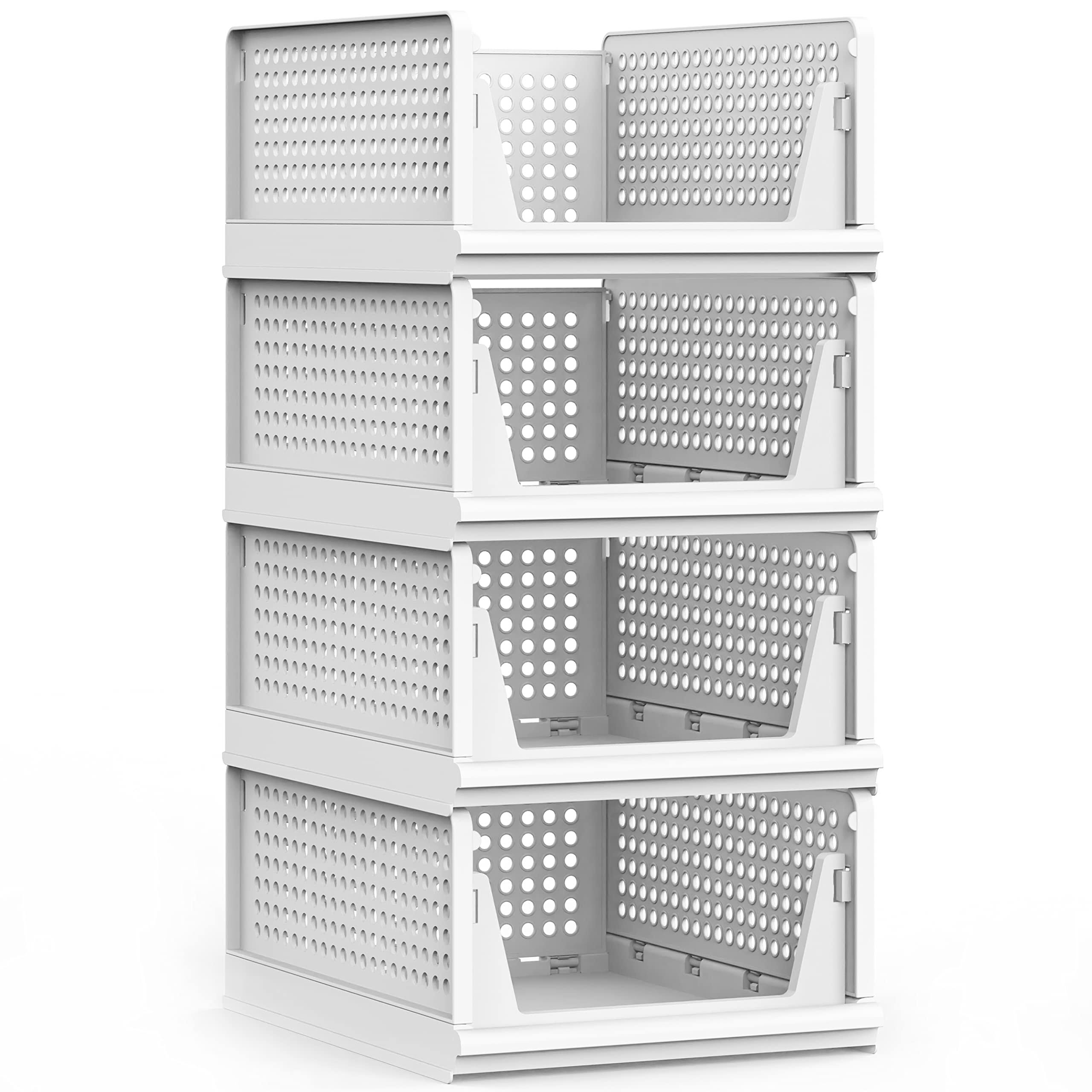 ee4869baa3f143c7cb2d5bdc9a41b2646b7d37397436399ecec054cb01ba34c5.jpg UAK 4 Pack Stackable Plastic Storage Basket for Closet Wardrobe Organizer and Storage Bin Sweater Drawer Shelf Storage Container for Cupboard - Image 1