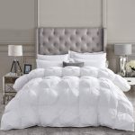 Luxurious All-Season Goose Down Feather Fiber Comforter Queen Size Duvet Insert, Exquisite Pinch Pleat Design, Premium Baffle Box, 100% Egyptian