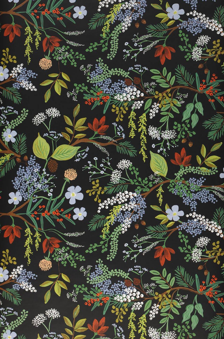 ee6cc71c08a874a02e67216697252ee77bf888102a07122f8946499d6ce9698a.jpg Rifle Paper Co. Juniper Forest Black Peel and Stick Wallpaper - Image 1